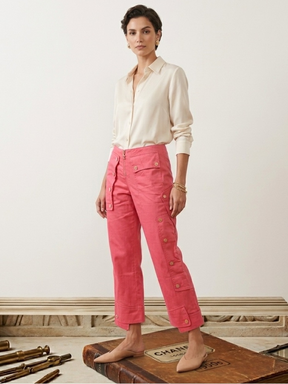 Vintage Chanel logo tape pants M